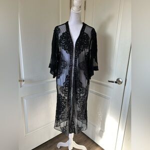 Fairycore Black Lace Cardigan – Women’s Large/XL – Boho Chic Vintage-Inspired”​